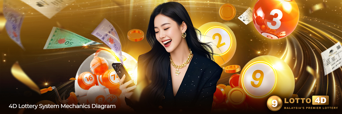 Diagram showing how 4D lottery system works with player selection, draw process, and prize distribution