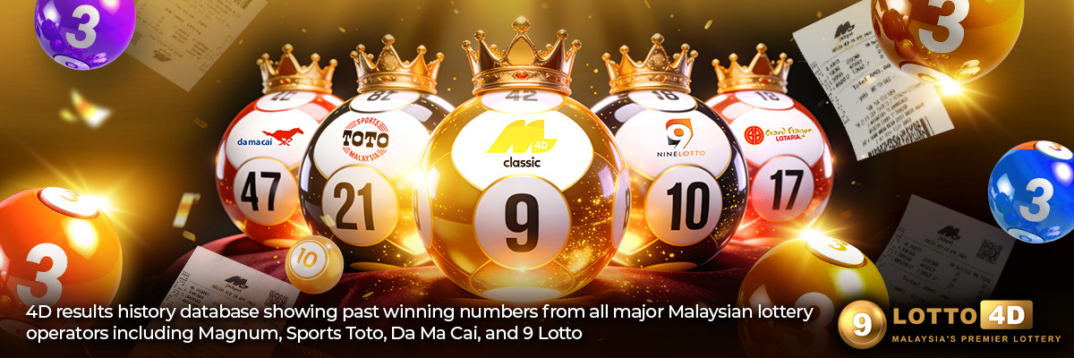 4D results history database showing past winning numbers from all major Malaysian lottery operators including Magnum, Sports Toto, Da Ma Cai, and 9 Lotto