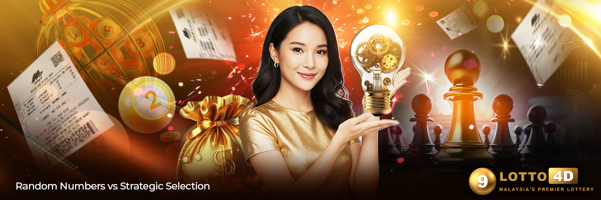 Random Numbers vs Strategic Selection - Comparison chart showing pros and cons of random number generation versus strategic number selection in 4D lottery