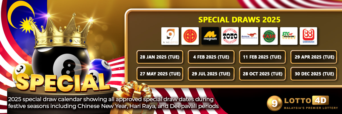 2025 special draw calendar showing all approved special draw dates during festive seasons including Chinese New Year, Hari Raya, and Deepavali periods